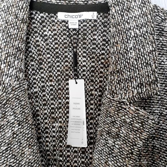 NWT Chico's Cardigan Sweater Tweed Blazer Size 3 (XL) Olive One Button - Picture 2 of 7